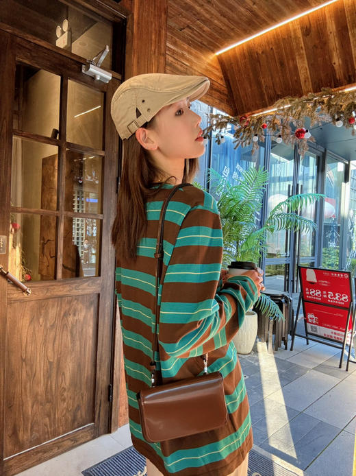 【条纹控】噢蜜ooomeooo三醋酸绿条纹宽松套头衫 商品图5