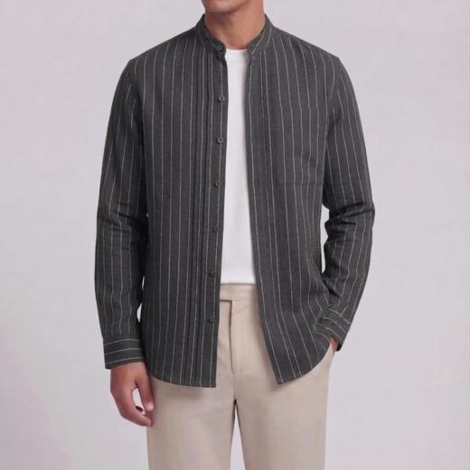 春季新款男士亚麻立领休闲外套 商品图1