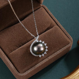 子佩集【黛影清辉】银S925珍珠惜王妃套链【HJYDZ010】11.5mm珠半环黑珠2601