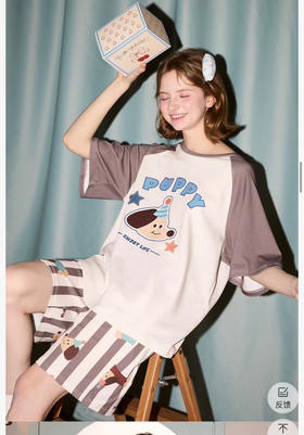 特！果 k* x 轰轰小狗 联名合作款原d，派对 小狗 系列 ，情侣款 卡通 家居服 短袖 + 短裤 睡衣 套装～