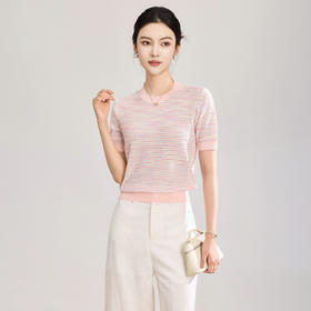 「高货wl」全新升级【铂金会员201/天猫269/差价68】(11629)洛诗琳立体挑孔织花上衣2026春夏双曲珠片纱小香风针织T恤