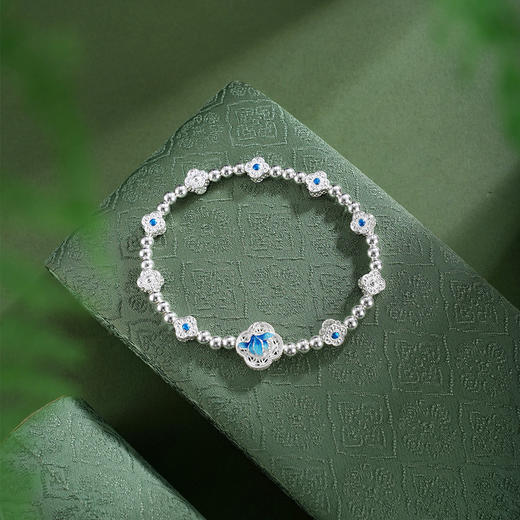 子佩集【轩畔玉兰】银S990手串手链【QFSL024】原创作品花丝珐琅彩玉兰莲2602 商品图1