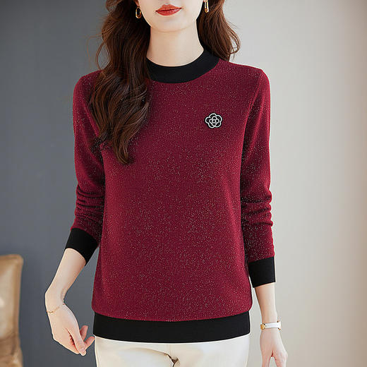 圣诞红色女士毛衣半高领打底衫秋冬季新款中年妈妈上衣大码针织衫 商品图0