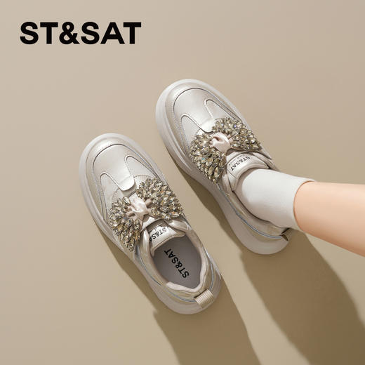 星期六26春新款闪钻蝴蝶结厚底增高休闲鞋SSE1112CWF 商品图8