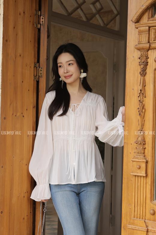 【门店同款】ENJOY夏季抽褶蕾丝刺绣花上衣 170643789 商品图1