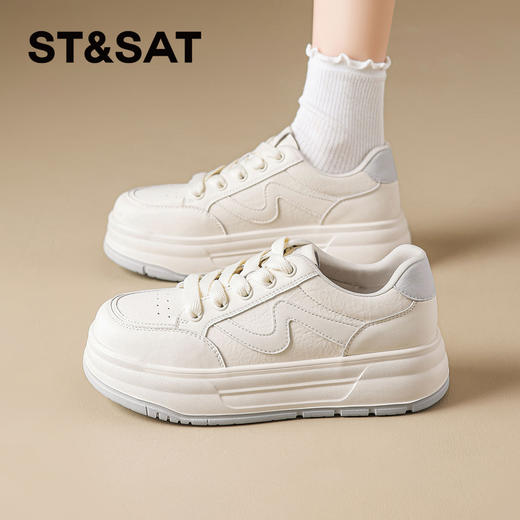星期六26春新款百搭通勤简约厚底小白鞋SSE1112C1W 商品图6