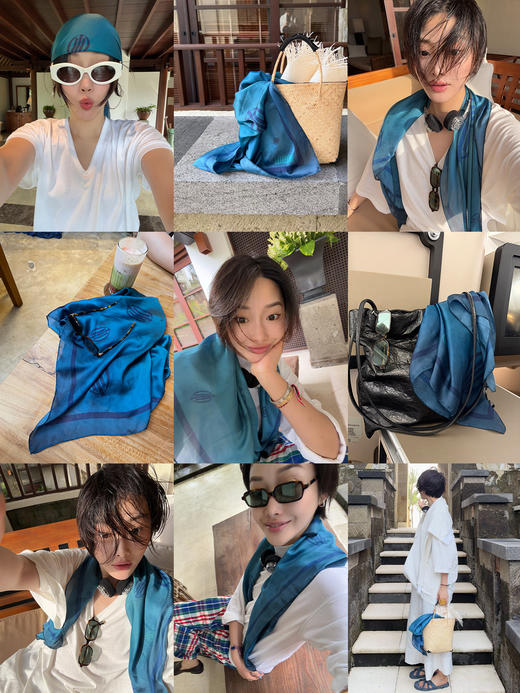 HIDEMI 大秀款限定logo系列手绘原创印花缎面90*90方形大丝巾披肩围巾 商品图2