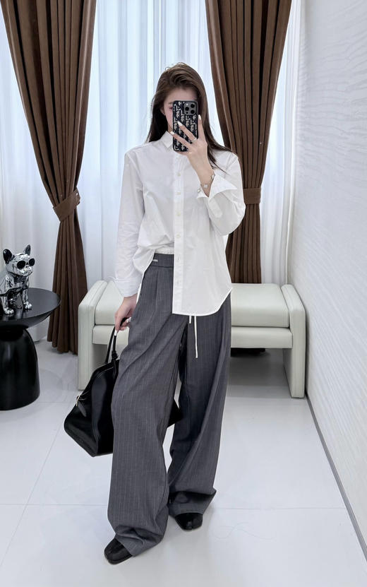 328-3 王心凌同款 ann女士条纹 阔腿 西装裤 潇洒恣意 亲肤垂坠 腰围弹力 商品图4