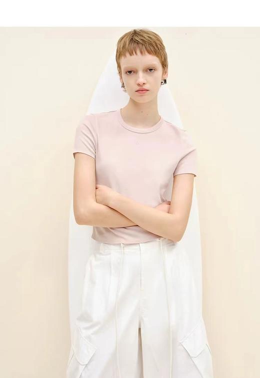 F0327113春夏氛围感糖果色系纯色舒适柔软圆领短袖T恤 商品图4