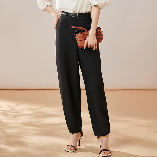 芳外2025夏季新款通勤百搭高腰显瘦镰刀裤黑色宽松哈伦休闲裤0371 商品图3