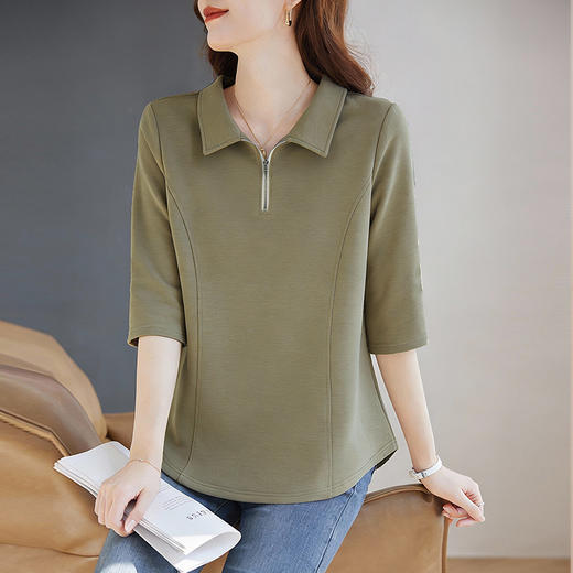 纯棉七分袖翻领polo体恤衫2026春夏新款胖mm遮肉显瘦宽松大码上衣 商品图4