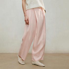 【林栖设计小店】漫芳华|手钉贝壳牌肉粉色压褶宽松2026夏新款萝卜裤子1962105