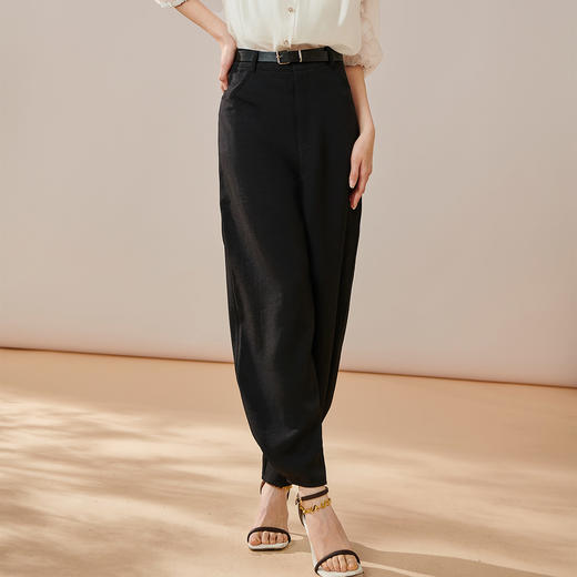 芳外2025夏季新款通勤百搭高腰显瘦镰刀裤黑色宽松哈伦休闲裤0371 商品图2