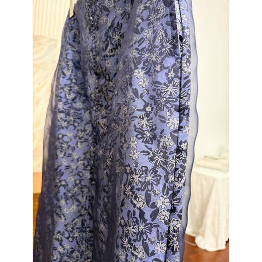 面纱 双层面料100真丝+100棉 H型包臀半裙 藏青碎花小众款 商品图9