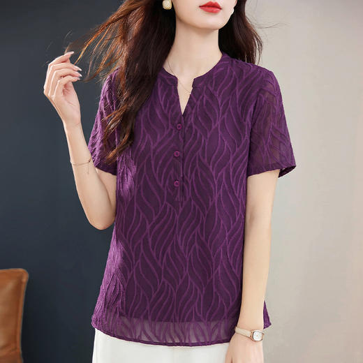 短袖雪纺体恤衫女2026春夏新款胖mm遮肉显瘦宽松洋气减龄大码上衣 商品图3