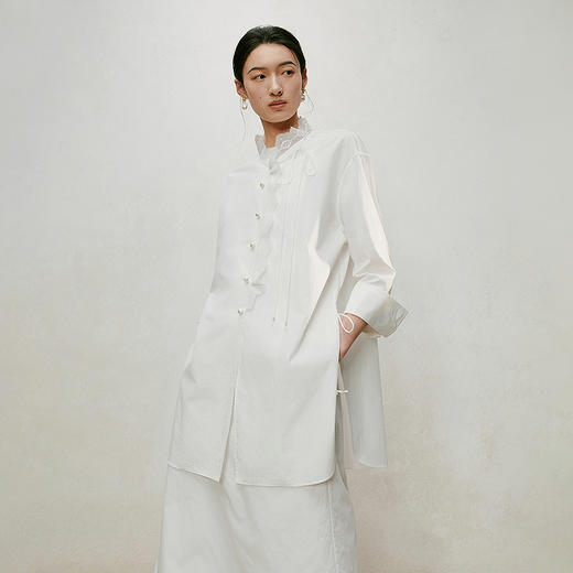 【林栖设计小店】手工系带|白色优雅国风百搭镂空花边2026夏新款纯棉衬衣1962087 商品图0
