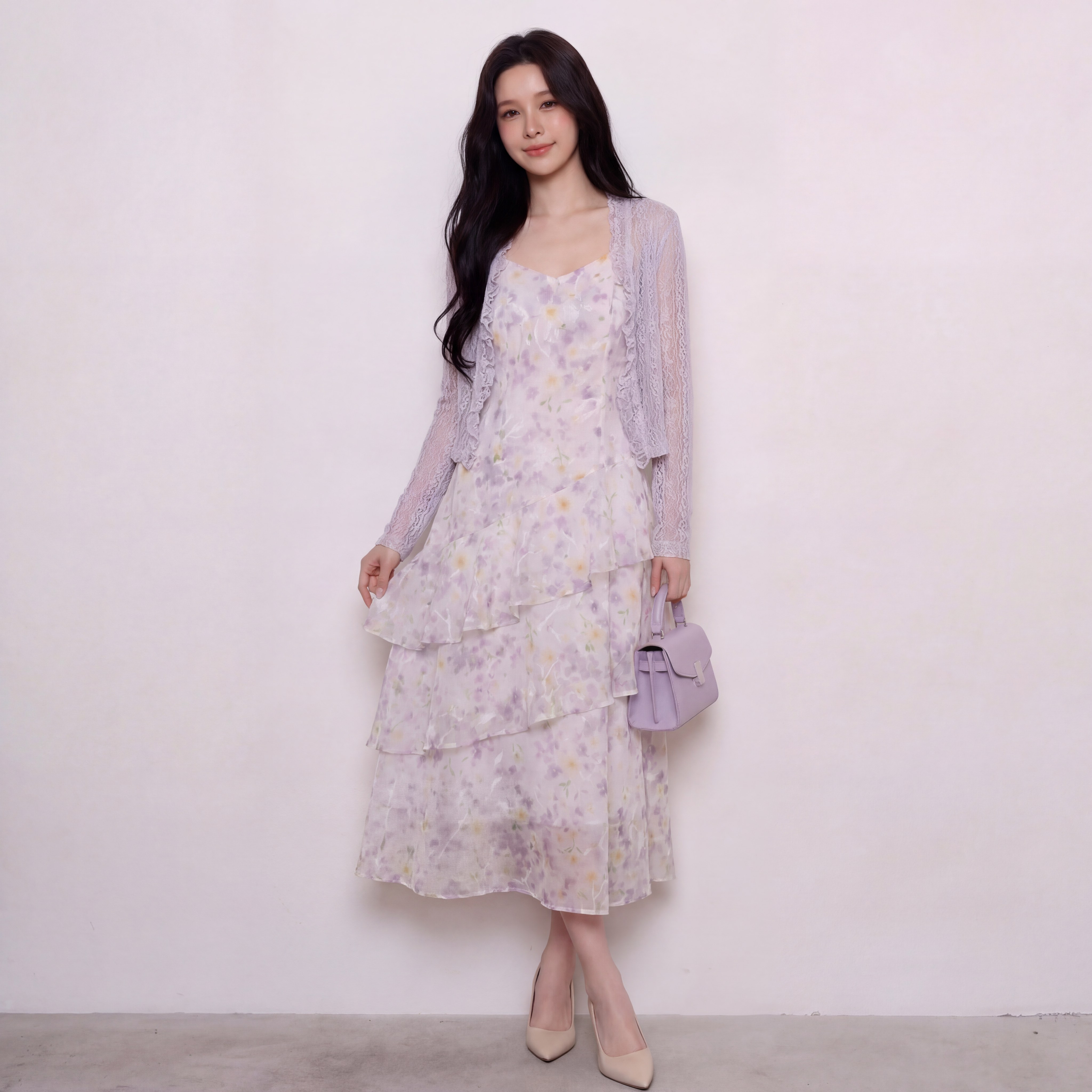 奢姿大码女装2026夏季减龄碎花荷叶边两件套胖妹妹蛋糕连衣裙套装9962960107