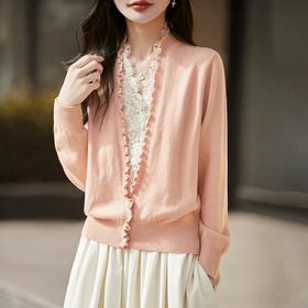 「自」全新升级【铂金会员174/天猫229/差价55】(23234)洛诗琳气质蕾丝拼接假两件上衣2026新款木耳边显瘦针织开衫