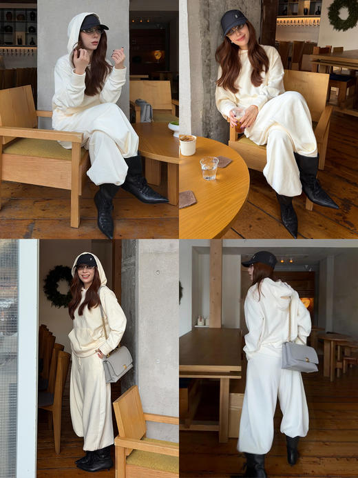 hidemi副线小h 日本进口纱线连帽套头卫衣上衣卫裤长裤套装两件套 商品图4