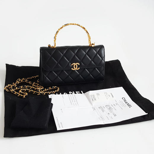【95新】CHANEL香奈儿AP2946B0884294305 22B黑金羊皮珐琅手柄款单肩斜挎手提包女士230326AK25 商品图1