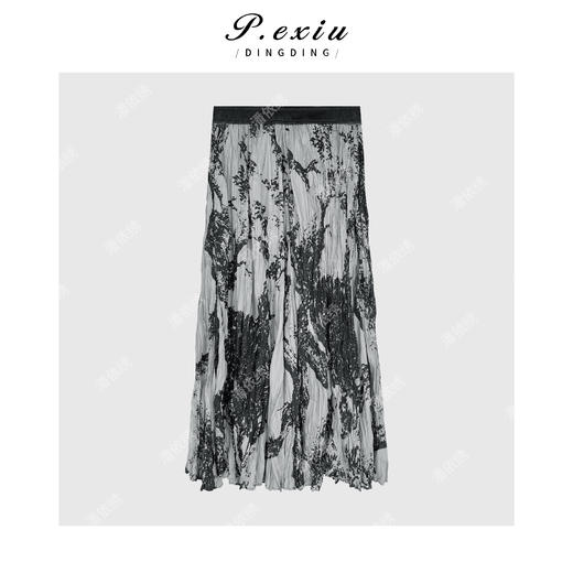 【水墨诗意】国风泼墨印染压褶气质半身裙 M8837 商品图1