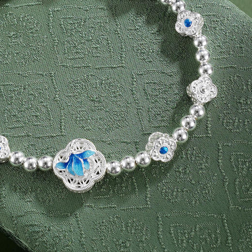 子佩集【轩畔玉兰】银S990手串手链【QFSL024】原创作品花丝珐琅彩玉兰莲2602 商品图2