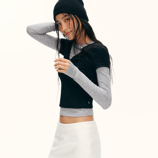 Ariseism黑标 莱赛尔假两件长袖T恤女春季新款上衣 商品图2