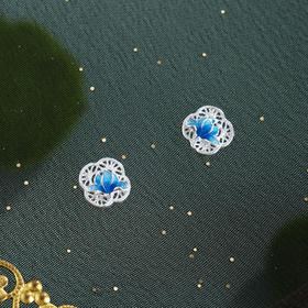 子佩集【轩畔玉兰】银S990耳钉【QFES050】原创作品花丝珐琅彩四叶玉兰莲2602