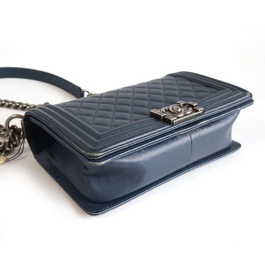 【9新】CHANEL香奈儿LEBOYA67086Y833384B800中号蓝色银扣荔枝牛皮LEBOY链条包单肩包女士180326TJ19 商品图5