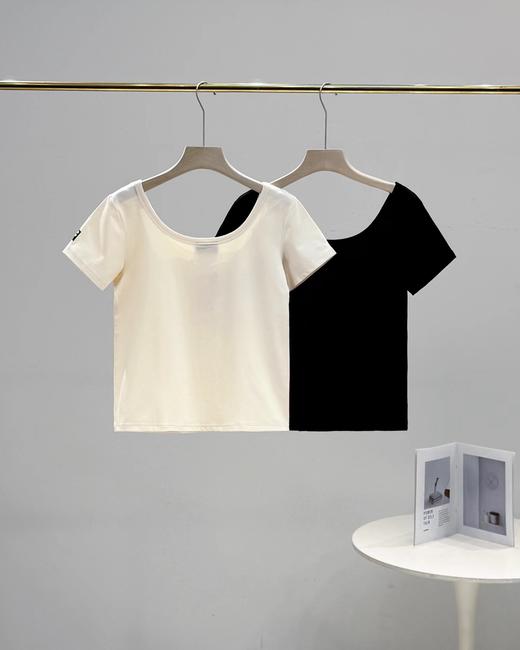 F032716一包两件夏季新款休闲百搭简约修身U领短款上衣短袖T恤 商品图2