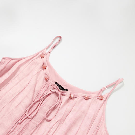 【亚麻】复古串珠缩褶肌理感吊带裙女夏季度假风吊带裙LXD50585 商品图4