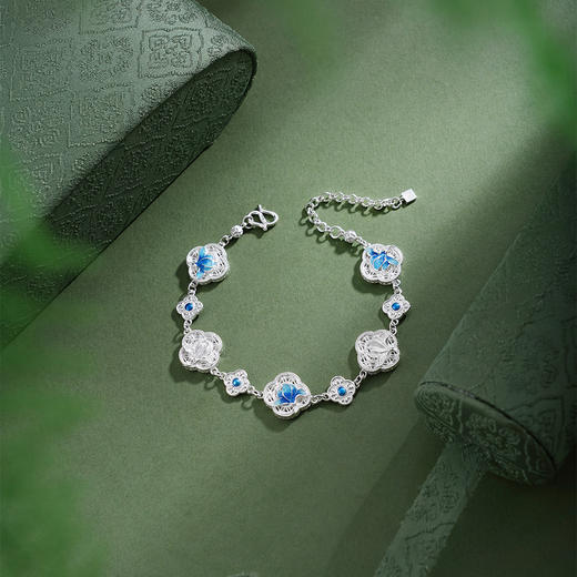 子佩集【轩畔玉兰】银S990手链【QFSL027】原创作品花丝珐琅彩玉兰莲2602 商品图1