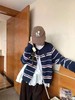 F0327110慵懒随性藏青底色拼色条纹圆领针织开衫毛衣 商品缩略图9