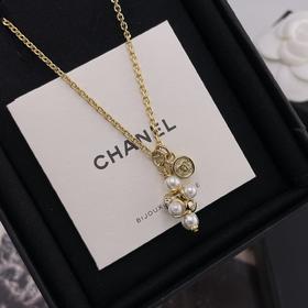 HD15 香奈儿 堆叠杠铃珠双坠项链