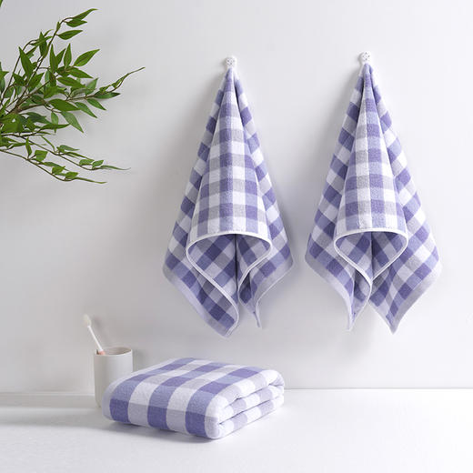 無印良品 A类纯棉柔软亲肤毛巾二毛一浴装蓝小格 MJ-zu0660 商品图4