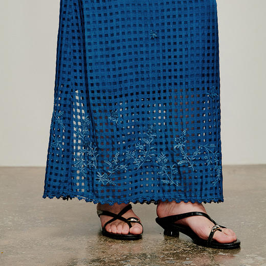 【林栖设计小店】植物染色|手工钉花格纹绣花宽松显瘦2026夏新款半身裙1962202B 商品图2