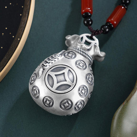 子佩集【聚宝生财】银S999手把件【YSY017】可转动钱币福袋2602 商品图0