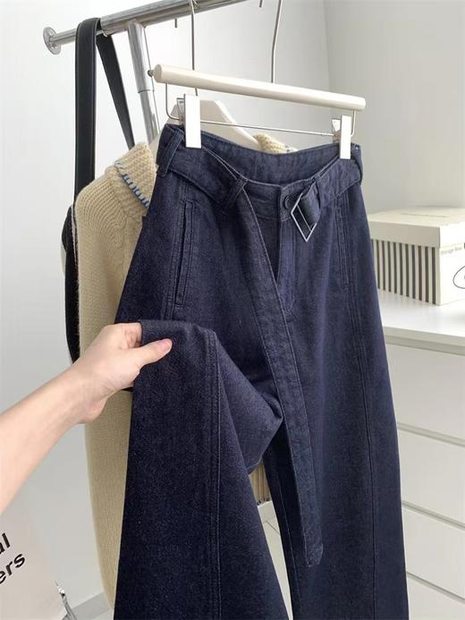 F0327118气质带腰带牛仔弯刀裤女遮胯显瘦梨形裤镰刀裤拖地裤 商品图1