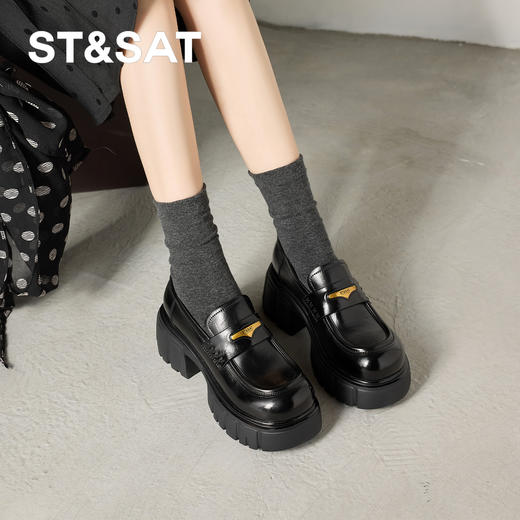 星期六26春新款学院风减龄厚底粗跟乐福鞋SSE1112CF8 商品图7