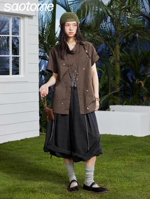 早乙女惠子saotome/STMKZ222118/重工打褶暗纹七分裤 商品图1