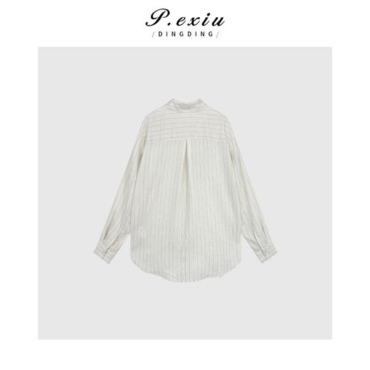03-5潘依绣丁丁宠粉潘依绣【甜杏仁】简约通勤小清新竖条纹长袖衬衫 W-62021 商品图2