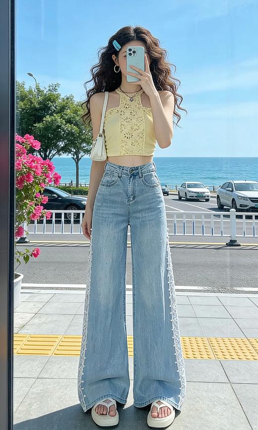 <曾小咸推荐>钉珠拼接蕾丝天丝牛仔裤 日常189 活动159 ！！【预售款，预计3-15天发货】 商品图2