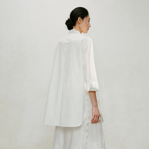 【林栖设计小店】手工系带|白色优雅国风百搭镂空花边2026夏新款纯棉衬衣1962087 商品图3