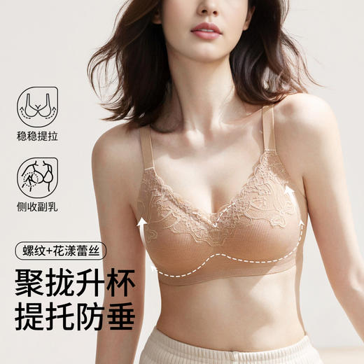 【品牌专gong】古今GUJIN2026新款古今花漾蕾丝螺纹无痕内衣聚拢文胸 商品图2