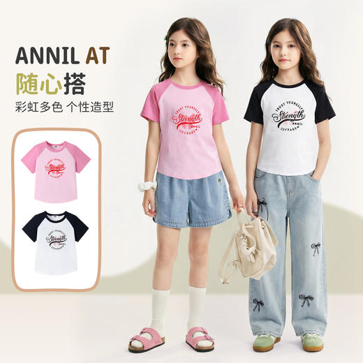 女童圆领短袖针织衫夏季新款安奈儿童装EG621814 商品图1