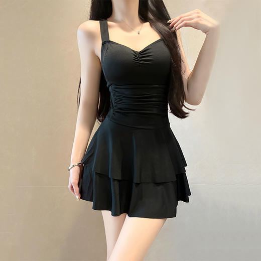 【仙气氛围感❗️裙式连体泳衣套装】吊带+网纱罩衫两件套，遮副乳藏赘肉，海边玩水超好看，自带胸垫承托力强，纯色保守显瘦少女甜美遮肉遮肚温泉泳衣L 商品图2