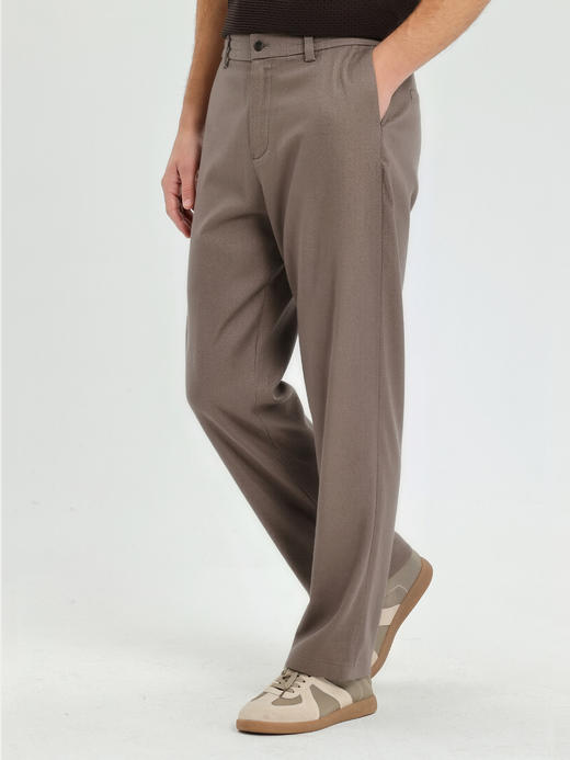 callisto咖啡棕亚麻混纺宽松休闲裤 商品图3