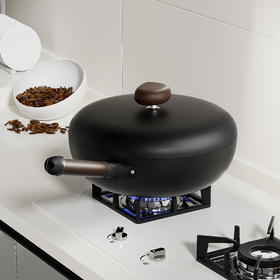 【温仑山鹅卵石铁锅，送锅盖】超高纯度精铁打造，无涂层不易粘锅，一体成型