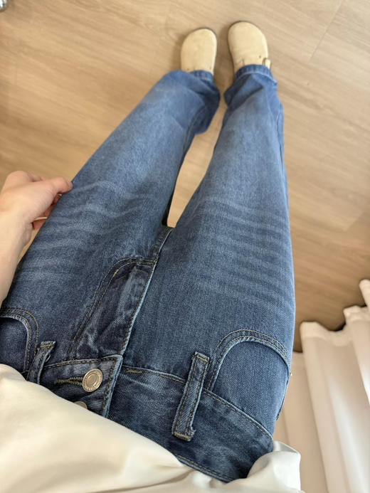 新款微直筒两粒扣高腰不挑腿型360°四面超弹土耳其牛仔裤 商品图4