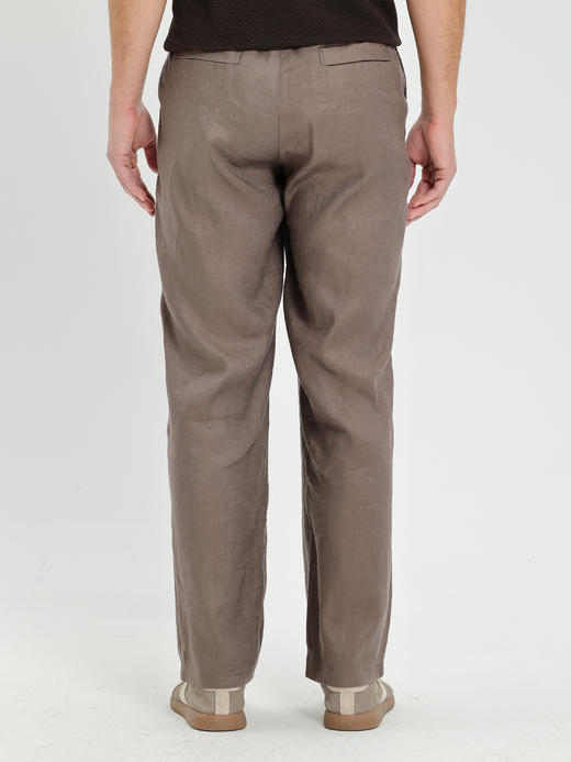 callisto咖啡棕亚麻混纺宽松休闲裤 商品图4